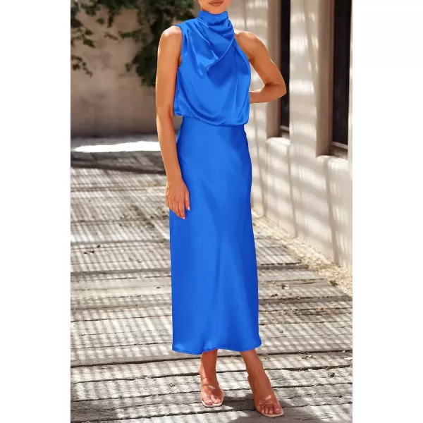 imagePRETTYGARDEN Womens 2024 Summer Satin Dress Elegant Sleeveless Mock Neck Cocktail Party Maxi DressesBrilliant Blue