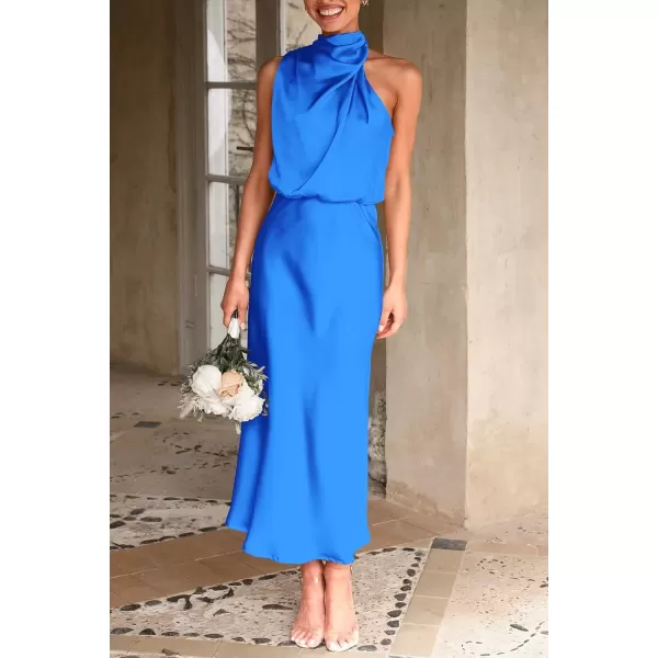 imagePRETTYGARDEN Womens 2024 Summer Satin Dress Elegant Sleeveless Mock Neck Cocktail Party Maxi DressesBrilliant Blue