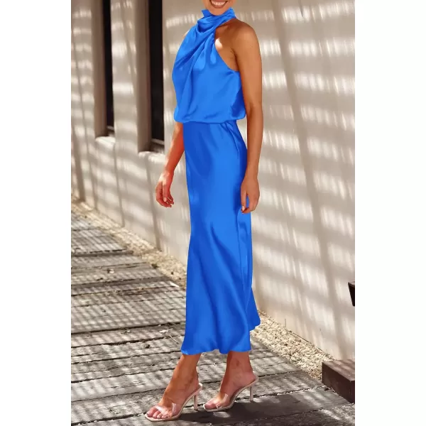 imagePRETTYGARDEN Womens 2024 Summer Satin Dress Elegant Sleeveless Mock Neck Cocktail Party Maxi DressesBrilliant Blue
