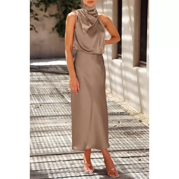 imagePRETTYGARDEN Womens 2024 Summer Satin Dress Elegant Sleeveless Mock Neck Cocktail Party Maxi DressesChampagne
