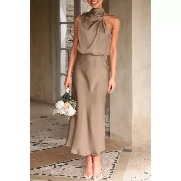 imagePRETTYGARDEN Womens 2024 Summer Satin Dress Elegant Sleeveless Mock Neck Cocktail Party Maxi DressesChampagne