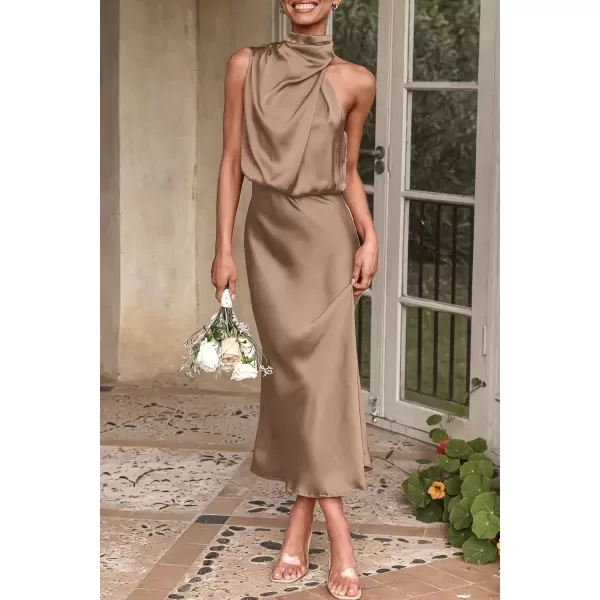 imagePRETTYGARDEN Womens 2024 Summer Satin Dress Elegant Sleeveless Mock Neck Cocktail Party Maxi DressesChampagne