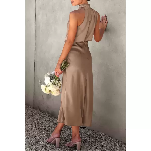 imagePRETTYGARDEN Womens 2024 Summer Satin Dress Elegant Sleeveless Mock Neck Cocktail Party Maxi DressesChampagne