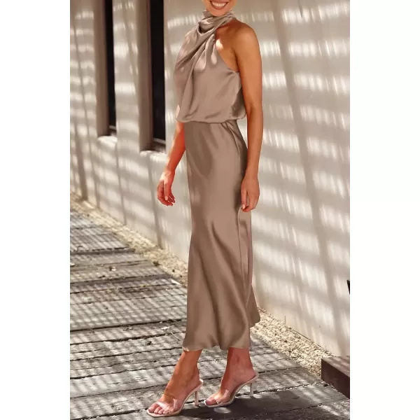 imagePRETTYGARDEN Womens 2024 Summer Satin Dress Elegant Sleeveless Mock Neck Cocktail Party Maxi DressesChampagne