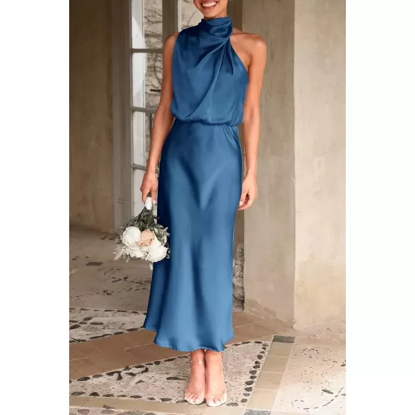 imagePRETTYGARDEN Womens 2024 Summer Satin Dress Elegant Sleeveless Mock Neck Cocktail Party Maxi DressesDark Blue