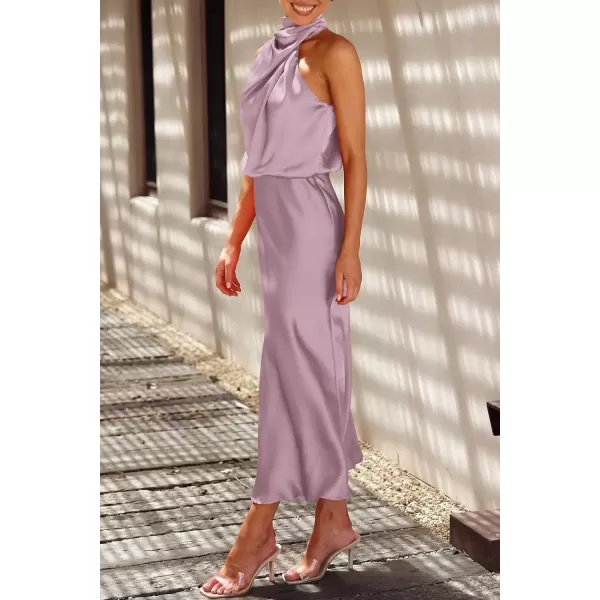 imagePRETTYGARDEN Womens 2024 Summer Satin Dress Elegant Sleeveless Mock Neck Cocktail Party Maxi DressesDusty Pink