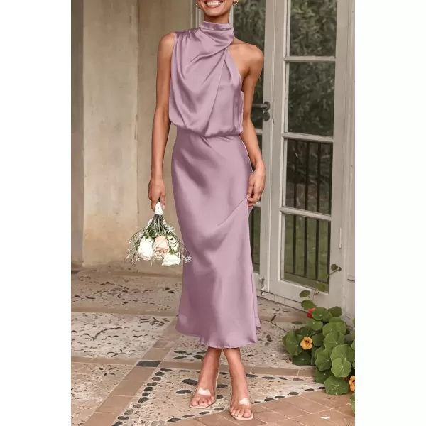 imagePRETTYGARDEN Womens 2024 Summer Satin Dress Elegant Sleeveless Mock Neck Cocktail Party Maxi DressesDusty Pink