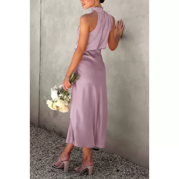 imagePRETTYGARDEN Womens 2024 Summer Satin Dress Elegant Sleeveless Mock Neck Cocktail Party Maxi DressesDusty Pink