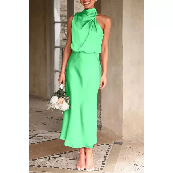imagePRETTYGARDEN Womens 2024 Summer Satin Dress Elegant Sleeveless Mock Neck Cocktail Party Maxi DressesGrass Green
