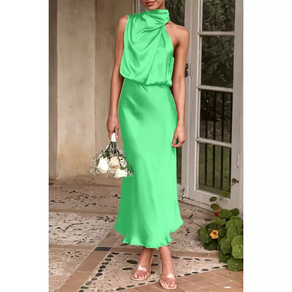 imagePRETTYGARDEN Womens 2024 Summer Satin Dress Elegant Sleeveless Mock Neck Cocktail Party Maxi DressesGrass Green
