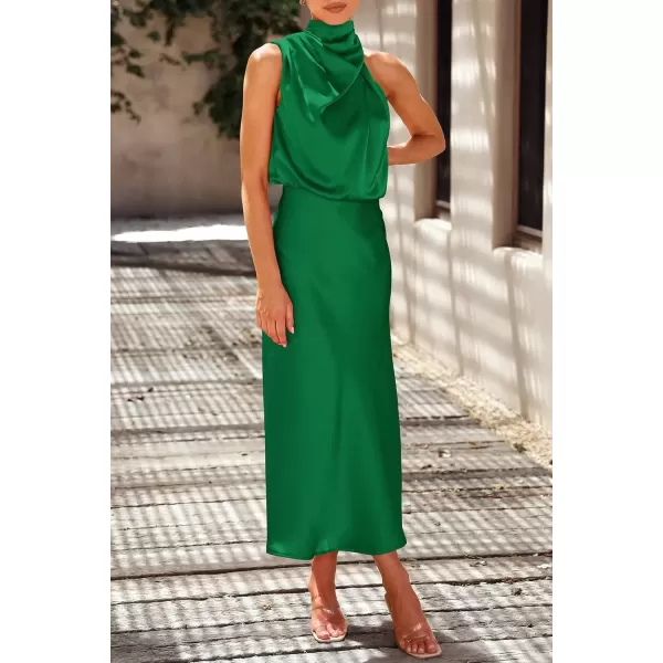 imagePRETTYGARDEN Womens 2024 Summer Satin Dress Elegant Sleeveless Mock Neck Cocktail Party Maxi DressesGreen