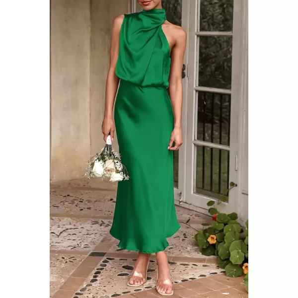 imagePRETTYGARDEN Womens 2024 Summer Satin Dress Elegant Sleeveless Mock Neck Cocktail Party Maxi DressesGreen