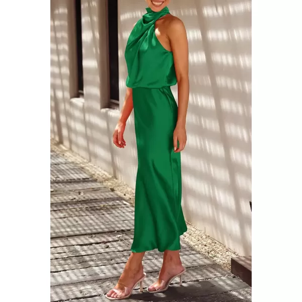imagePRETTYGARDEN Womens 2024 Summer Satin Dress Elegant Sleeveless Mock Neck Cocktail Party Maxi DressesGreen