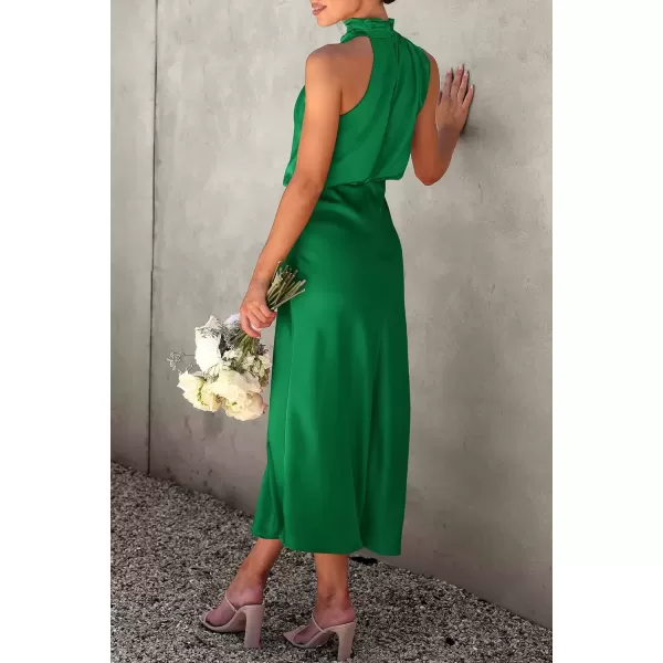 imagePRETTYGARDEN Womens 2024 Summer Satin Dress Elegant Sleeveless Mock Neck Cocktail Party Maxi DressesGreen