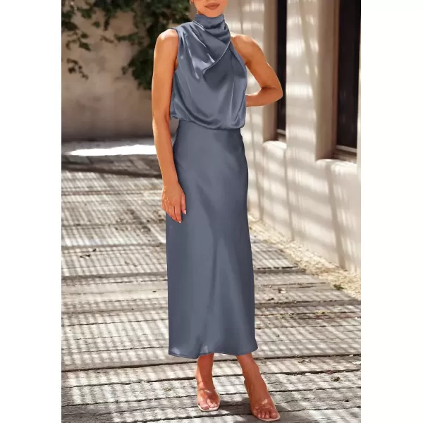 imagePRETTYGARDEN Womens 2024 Summer Satin Dress Elegant Sleeveless Mock Neck Cocktail Party Maxi DressesGrey Blue