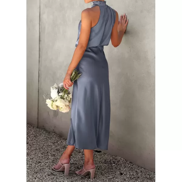 imagePRETTYGARDEN Womens 2024 Summer Satin Dress Elegant Sleeveless Mock Neck Cocktail Party Maxi DressesGrey Blue