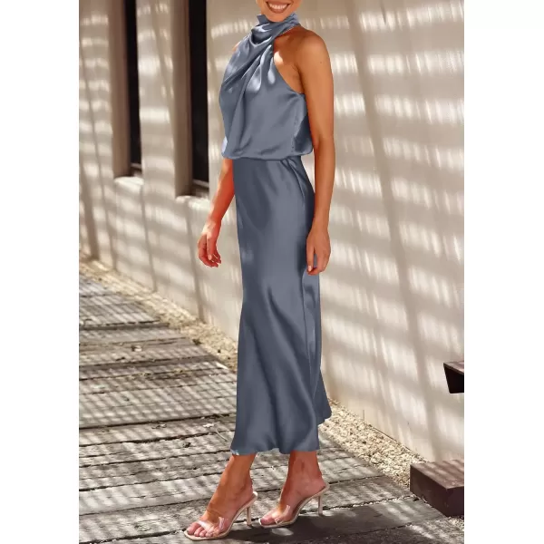 imagePRETTYGARDEN Womens 2024 Summer Satin Dress Elegant Sleeveless Mock Neck Cocktail Party Maxi DressesGrey Blue