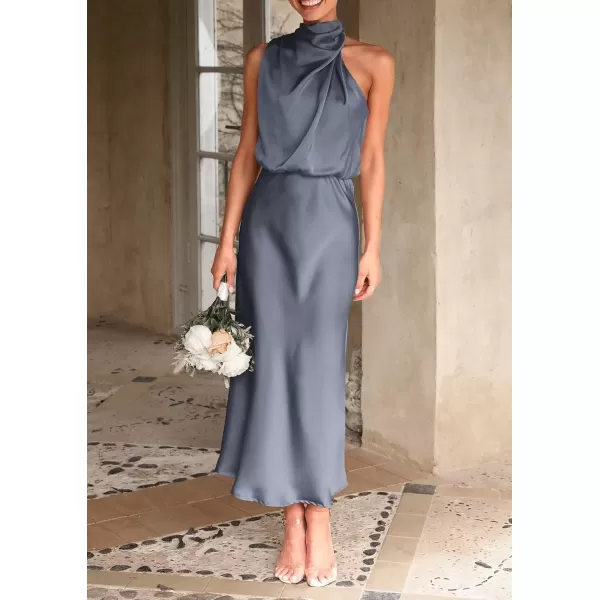 imagePRETTYGARDEN Womens 2024 Summer Satin Dress Elegant Sleeveless Mock Neck Cocktail Party Maxi DressesGrey Blue