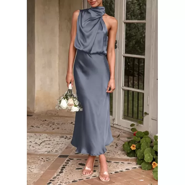 imagePRETTYGARDEN Womens 2024 Summer Satin Dress Elegant Sleeveless Mock Neck Cocktail Party Maxi DressesGrey Blue