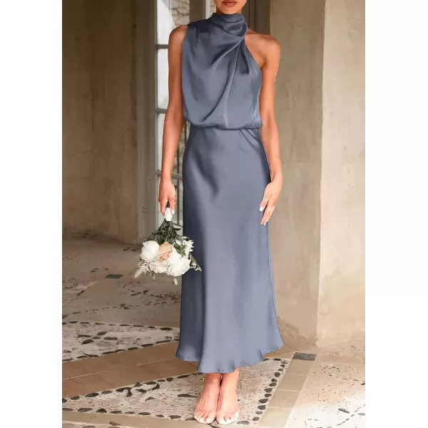 imagePRETTYGARDEN Womens 2024 Summer Satin Dress Elegant Sleeveless Mock Neck Cocktail Party Maxi DressesGrey Blue
