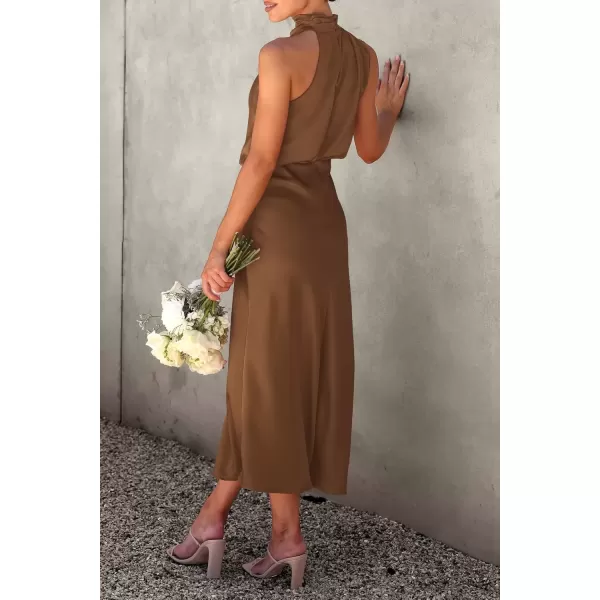 imagePRETTYGARDEN Womens 2024 Summer Satin Dress Elegant Sleeveless Mock Neck Cocktail Party Maxi DressesKhaki