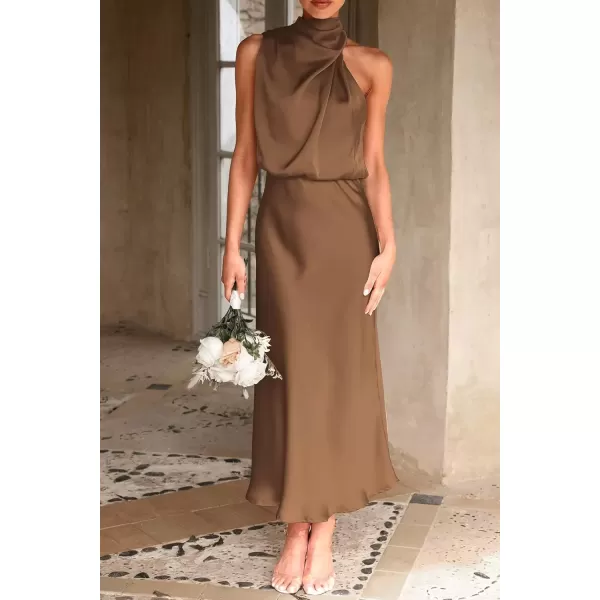 imagePRETTYGARDEN Womens 2024 Summer Satin Dress Elegant Sleeveless Mock Neck Cocktail Party Maxi DressesKhaki