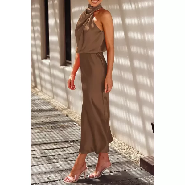 imagePRETTYGARDEN Womens 2024 Summer Satin Dress Elegant Sleeveless Mock Neck Cocktail Party Maxi DressesKhaki
