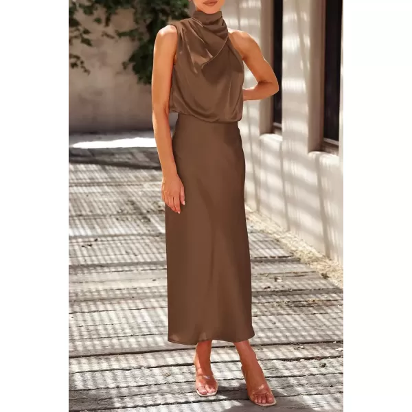 imagePRETTYGARDEN Womens 2024 Summer Satin Dress Elegant Sleeveless Mock Neck Cocktail Party Maxi DressesKhaki