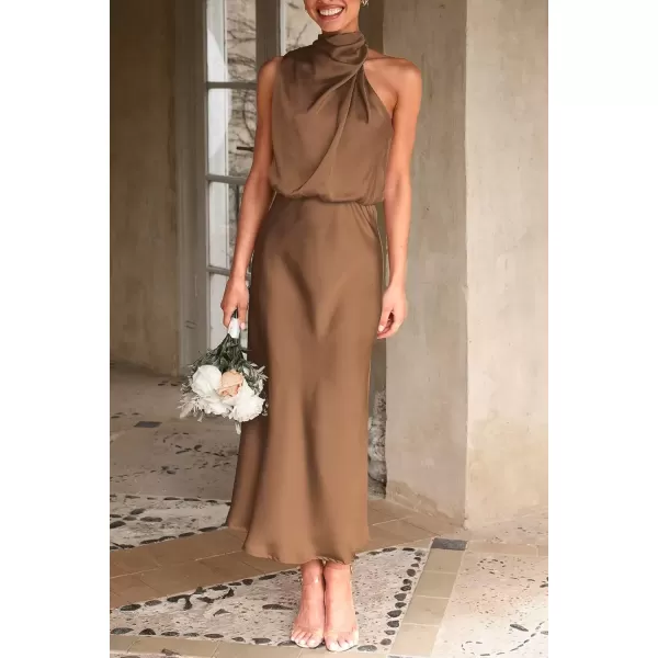 imagePRETTYGARDEN Womens 2024 Summer Satin Dress Elegant Sleeveless Mock Neck Cocktail Party Maxi DressesKhaki