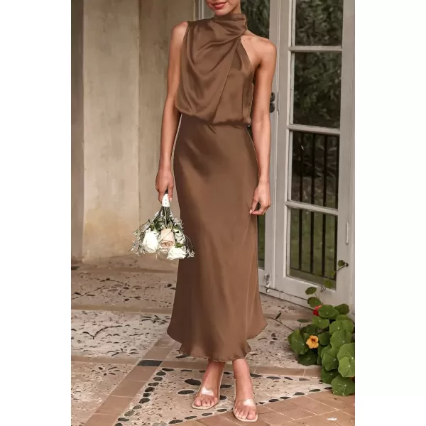 imagePRETTYGARDEN Womens 2024 Summer Satin Dress Elegant Sleeveless Mock Neck Cocktail Party Maxi DressesKhaki