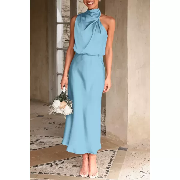 imagePRETTYGARDEN Womens 2024 Summer Satin Dress Elegant Sleeveless Mock Neck Cocktail Party Maxi DressesLight Blue