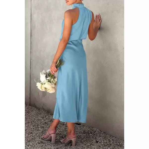 imagePRETTYGARDEN Womens 2024 Summer Satin Dress Elegant Sleeveless Mock Neck Cocktail Party Maxi DressesLight Blue