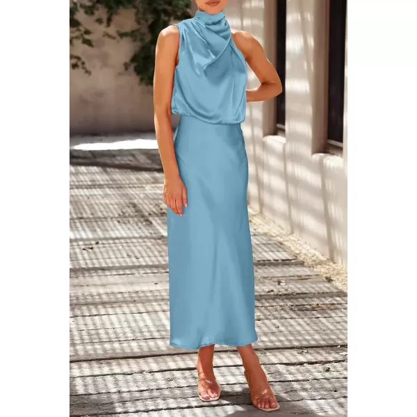 imagePRETTYGARDEN Womens 2024 Summer Satin Dress Elegant Sleeveless Mock Neck Cocktail Party Maxi DressesLight Blue
