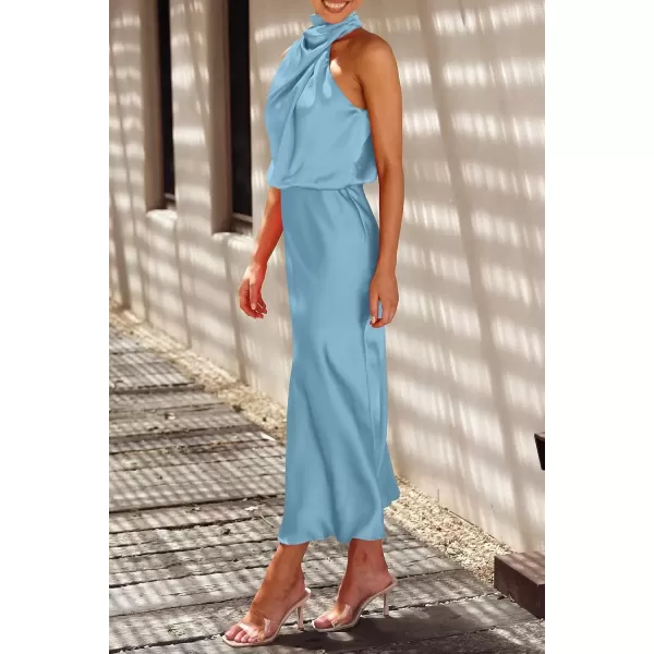 imagePRETTYGARDEN Womens 2024 Summer Satin Dress Elegant Sleeveless Mock Neck Cocktail Party Maxi DressesLight Blue
