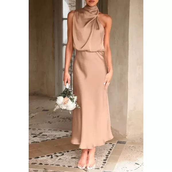 imagePRETTYGARDEN Womens 2024 Summer Satin Dress Elegant Sleeveless Mock Neck Cocktail Party Maxi DressesLight Khaki