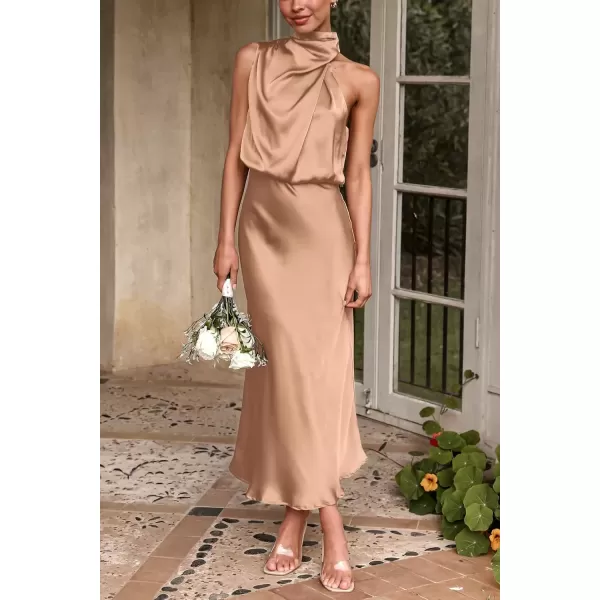imagePRETTYGARDEN Womens 2024 Summer Satin Dress Elegant Sleeveless Mock Neck Cocktail Party Maxi DressesLight Khaki