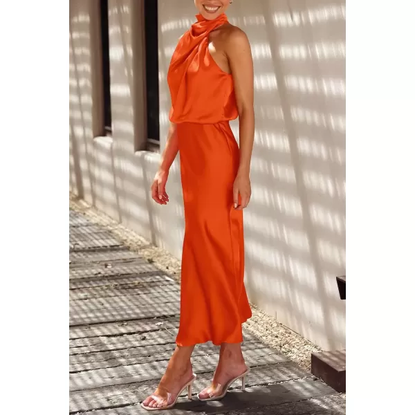 imagePRETTYGARDEN Womens 2024 Summer Satin Dress Elegant Sleeveless Mock Neck Cocktail Party Maxi DressesOrange