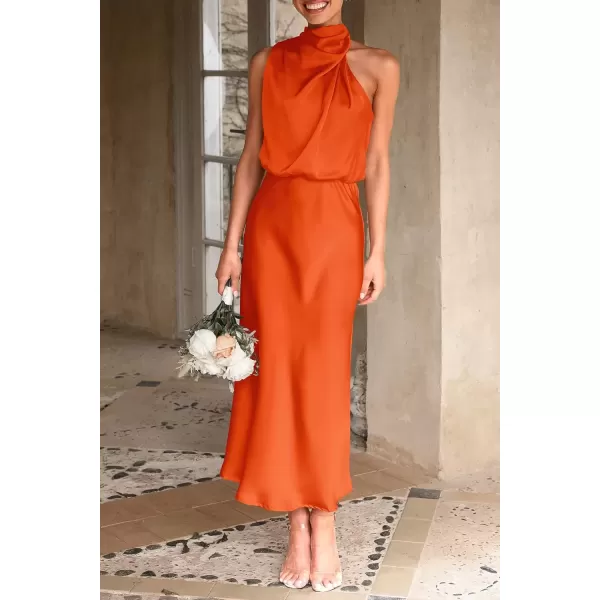 imagePRETTYGARDEN Womens 2024 Summer Satin Dress Elegant Sleeveless Mock Neck Cocktail Party Maxi DressesOrange