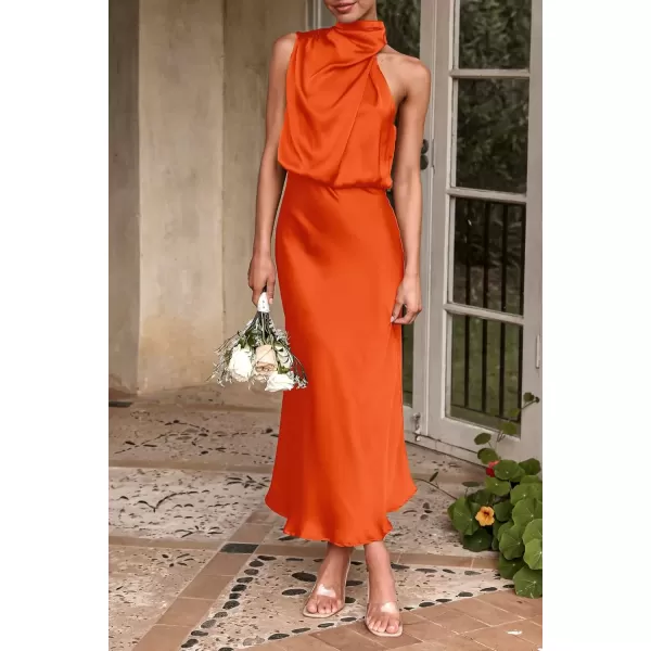 imagePRETTYGARDEN Womens 2024 Summer Satin Dress Elegant Sleeveless Mock Neck Cocktail Party Maxi DressesOrange