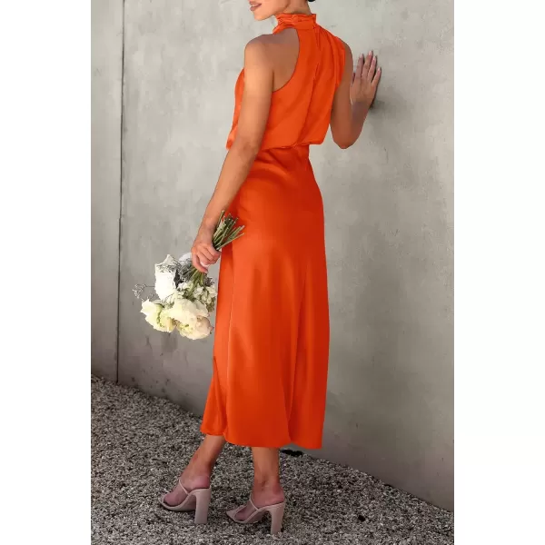 imagePRETTYGARDEN Womens 2024 Summer Satin Dress Elegant Sleeveless Mock Neck Cocktail Party Maxi DressesOrange