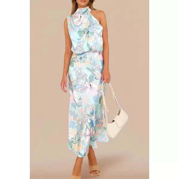 imagePRETTYGARDEN Womens 2024 Summer Satin Dress Elegant Sleeveless Mock Neck Cocktail Party Maxi DressesPrint Blue
