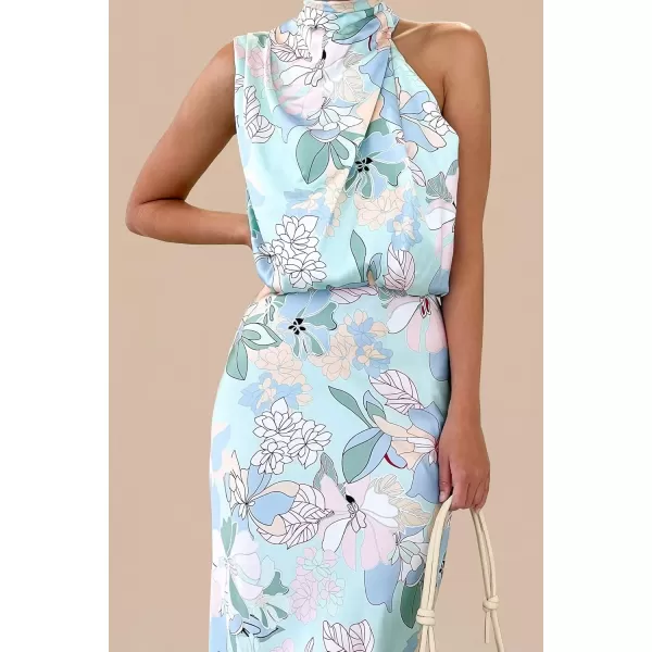 imagePRETTYGARDEN Womens 2024 Summer Satin Dress Elegant Sleeveless Mock Neck Cocktail Party Maxi DressesPrint Blue