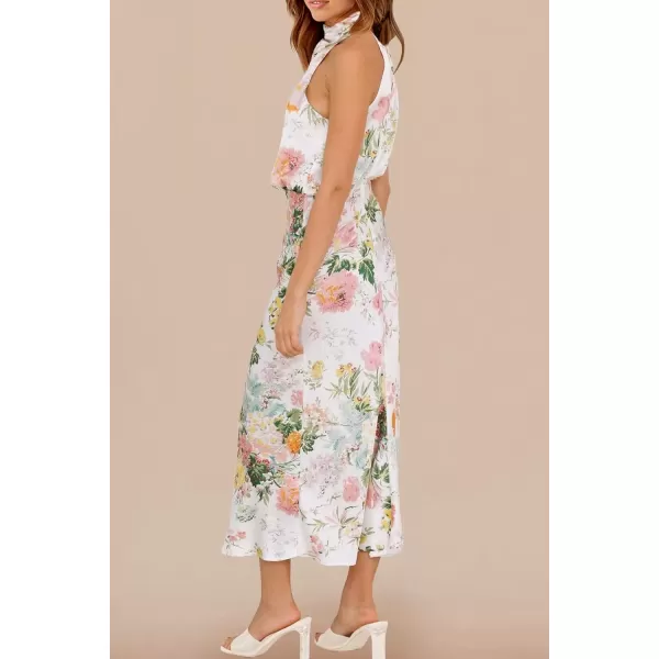 imagePRETTYGARDEN Womens 2024 Summer Satin Dress Elegant Sleeveless Mock Neck Cocktail Party Maxi DressesPrint White