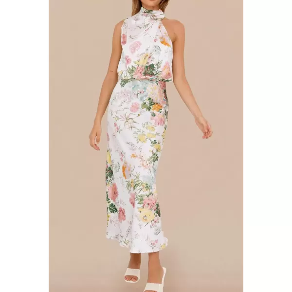 imagePRETTYGARDEN Womens 2024 Summer Satin Dress Elegant Sleeveless Mock Neck Cocktail Party Maxi DressesPrint White