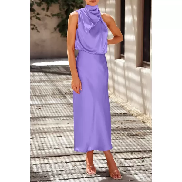 imagePRETTYGARDEN Womens 2024 Summer Satin Dress Elegant Sleeveless Mock Neck Cocktail Party Maxi DressesPurple