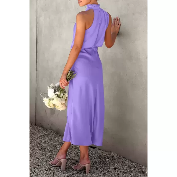 imagePRETTYGARDEN Womens 2024 Summer Satin Dress Elegant Sleeveless Mock Neck Cocktail Party Maxi DressesPurple