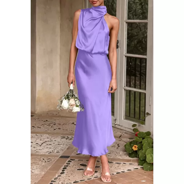 imagePRETTYGARDEN Womens 2024 Summer Satin Dress Elegant Sleeveless Mock Neck Cocktail Party Maxi DressesPurple