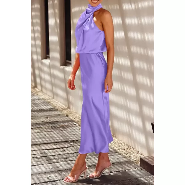 imagePRETTYGARDEN Womens 2024 Summer Satin Dress Elegant Sleeveless Mock Neck Cocktail Party Maxi DressesPurple