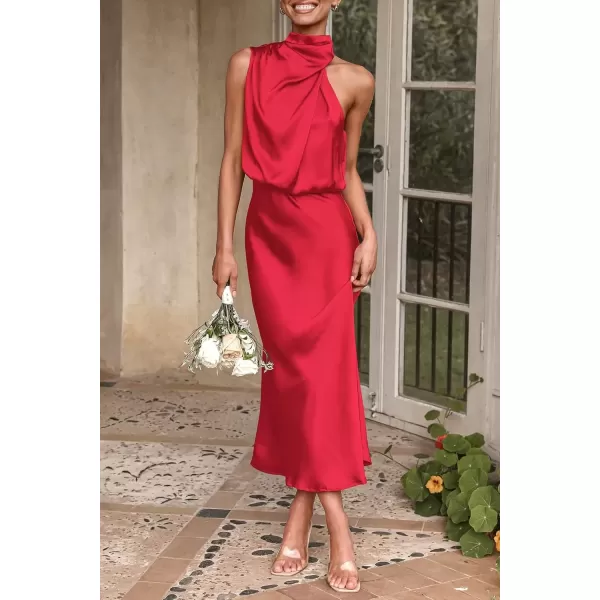 imagePRETTYGARDEN Womens 2024 Summer Satin Dress Elegant Sleeveless Mock Neck Cocktail Party Maxi DressesRed