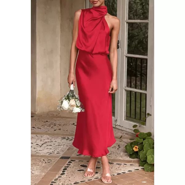 imagePRETTYGARDEN Womens 2024 Summer Satin Dress Elegant Sleeveless Mock Neck Cocktail Party Maxi DressesRed